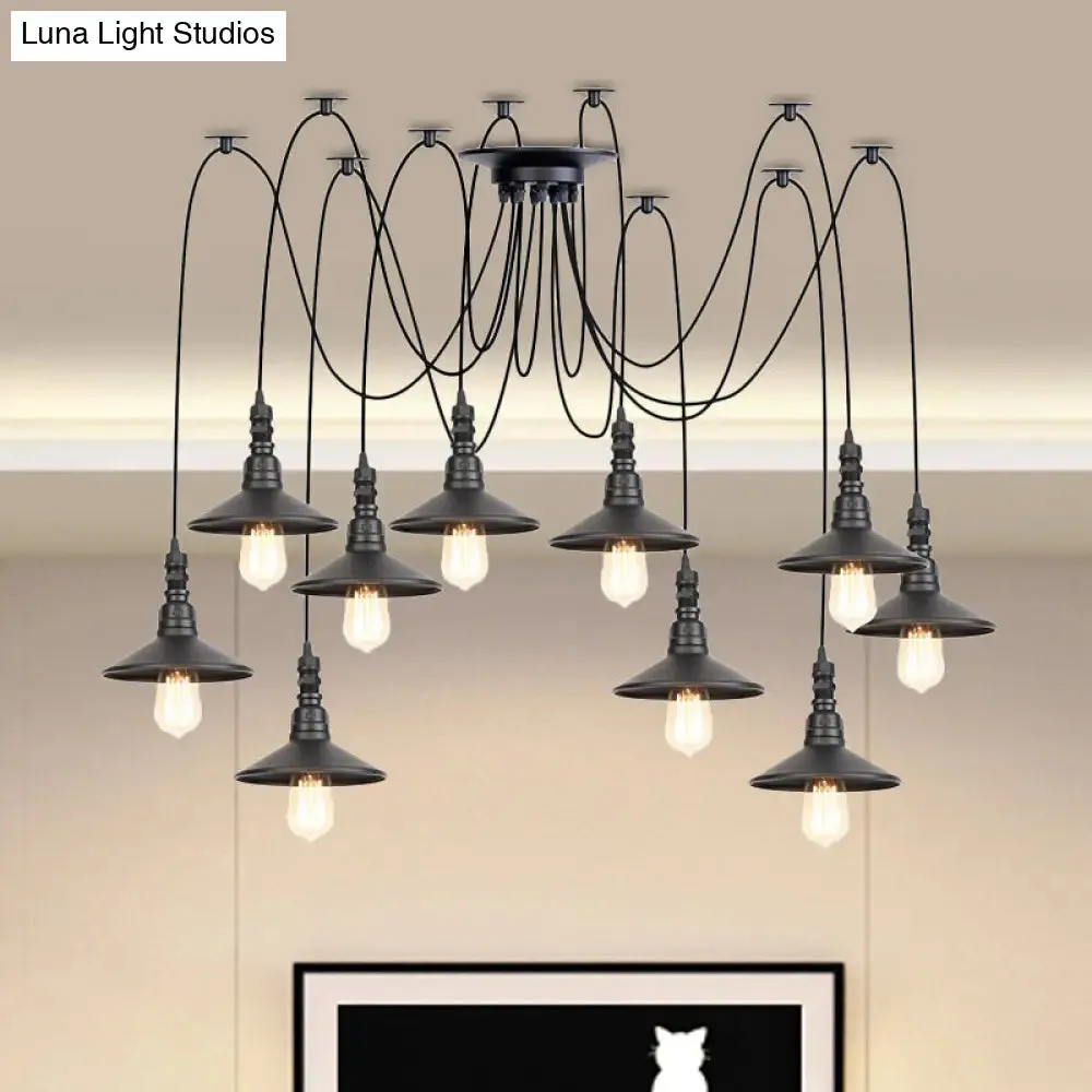 Iron Saucer Vintage LED Pendant Light with Multiple Lights, Black Finish