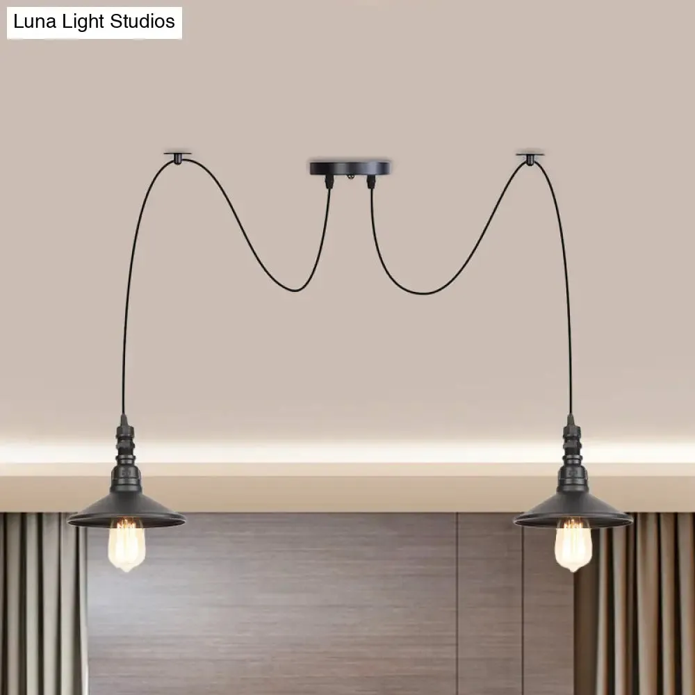 Iron Saucer Vintage LED Pendant Light with Multiple Lights, Black Finish