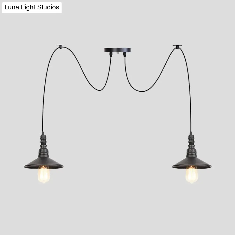 Iron Saucer Vintage LED Pendant Light with Multiple Lights, Black Finish