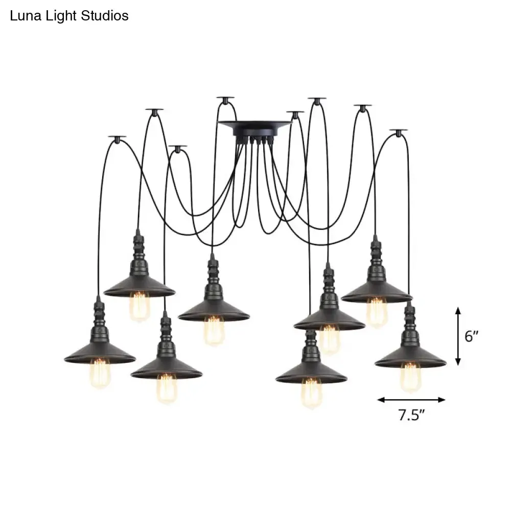 Iron Saucer Vintage LED Pendant Light with Multiple Lights, Black Finish