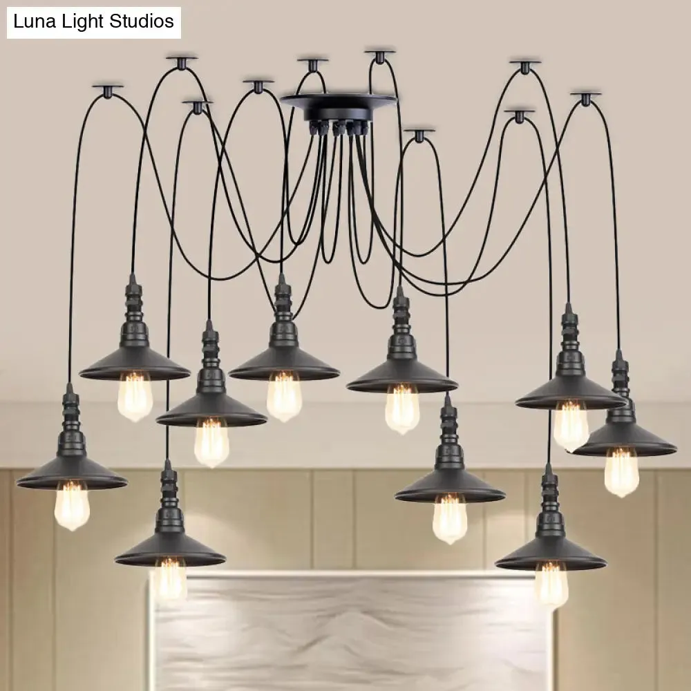 Iron Saucer Vintage LED Pendant Light with Multiple Lights, Black Finish