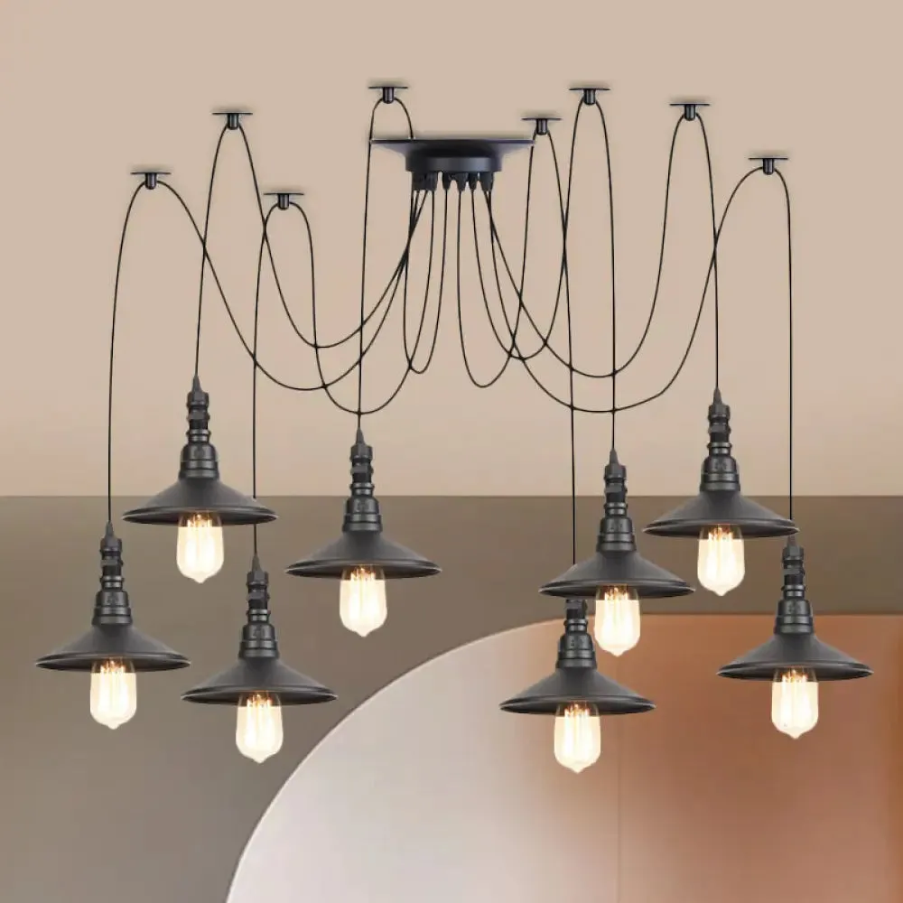 Iron Saucer Vintage LED Pendant Light with Multiple Lights, Black Finish