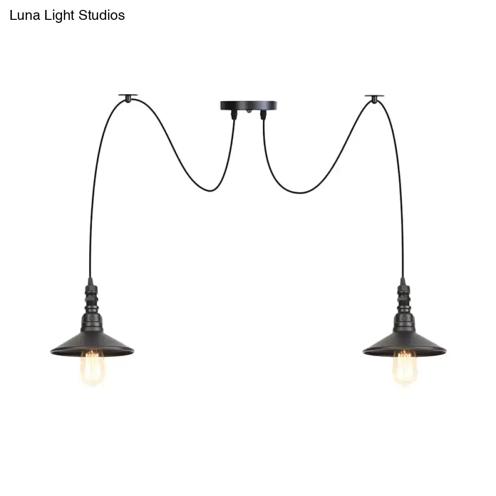 Iron Saucer Vintage LED Pendant Light with Multiple Lights, Black Finish
