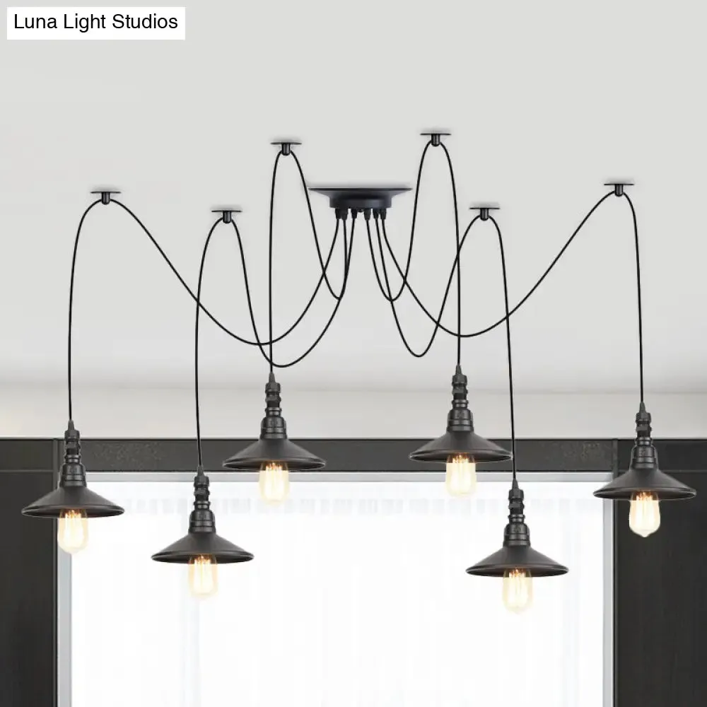 Iron Saucer Vintage LED Pendant Light with Multiple Lights, Black Finish
