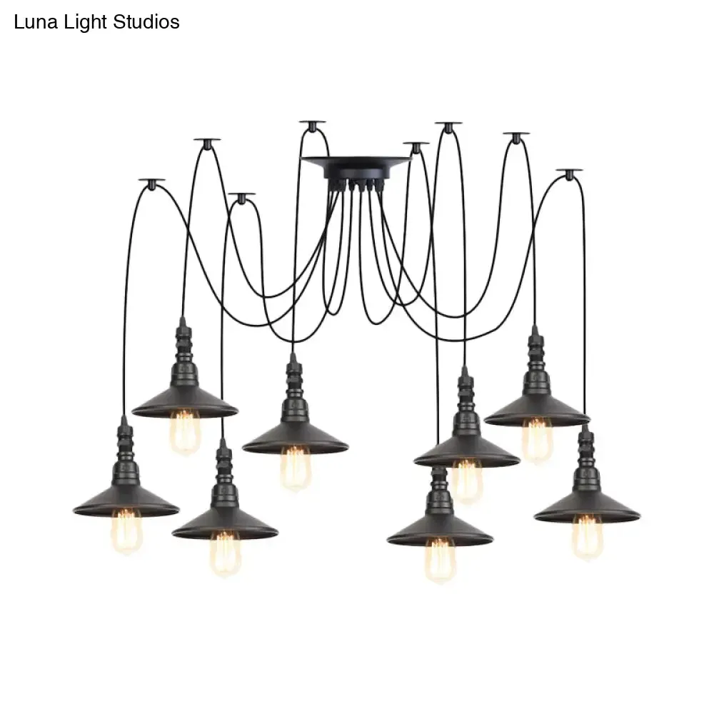 Iron Saucer Vintage LED Pendant Light with Multiple Lights, Black Finish