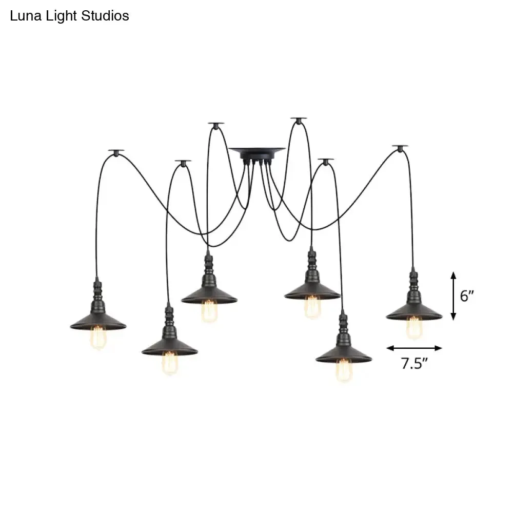 Iron Saucer Vintage LED Pendant Light with Multiple Lights, Black Finish