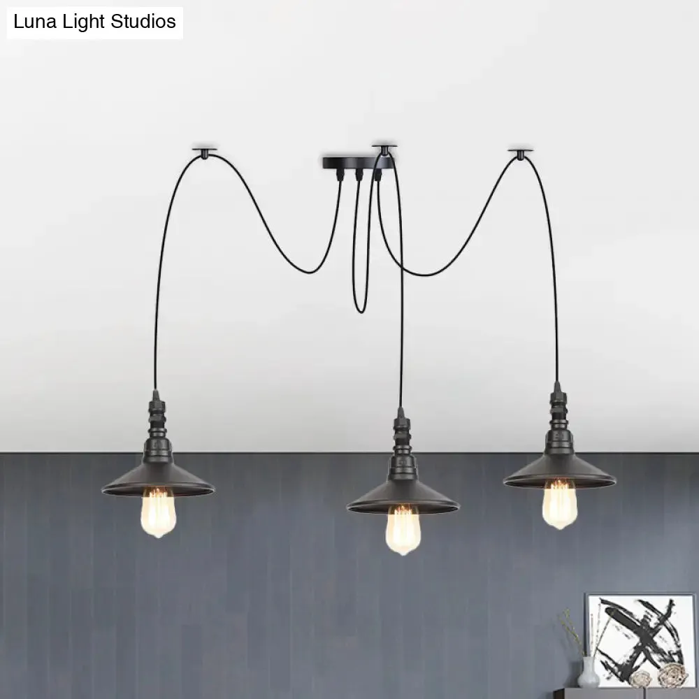 Iron Saucer Vintage LED Pendant Light with Multiple Lights, Black Finish