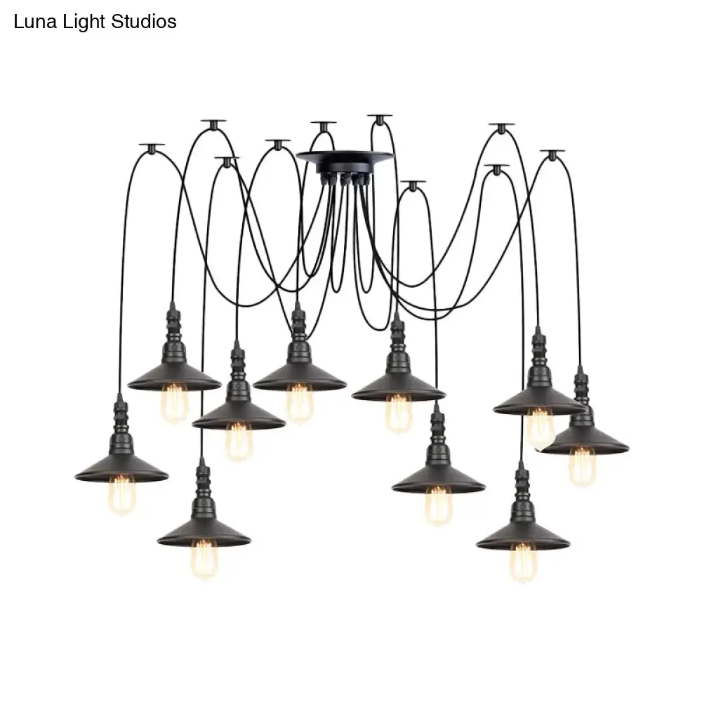 Iron Saucer Vintage LED Pendant Light with Multiple Lights, Black Finish