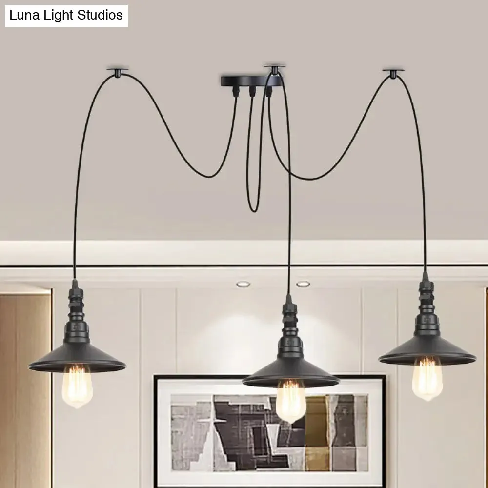 Iron Saucer Vintage LED Pendant Light with Multiple Lights, Black Finish