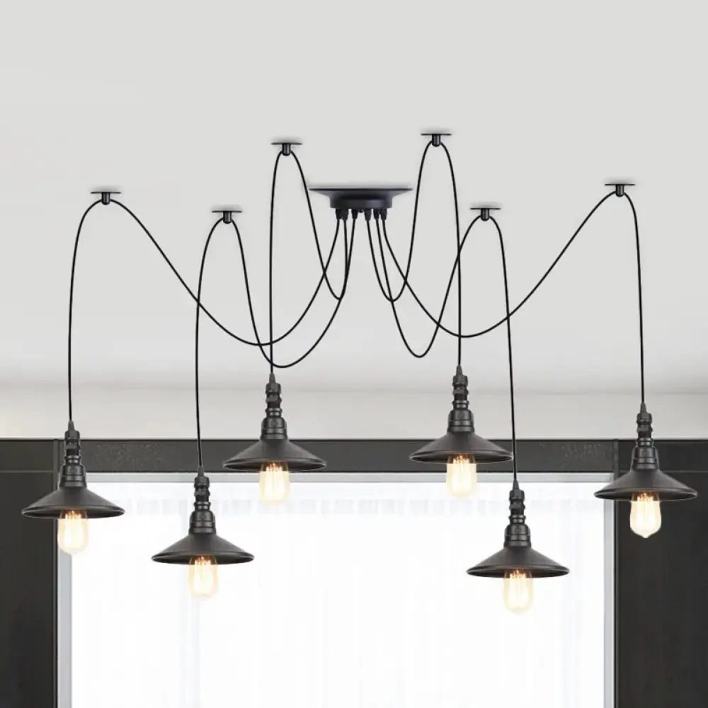 Iron Saucer Vintage LED Pendant Light with Multiple Lights, Black Finish