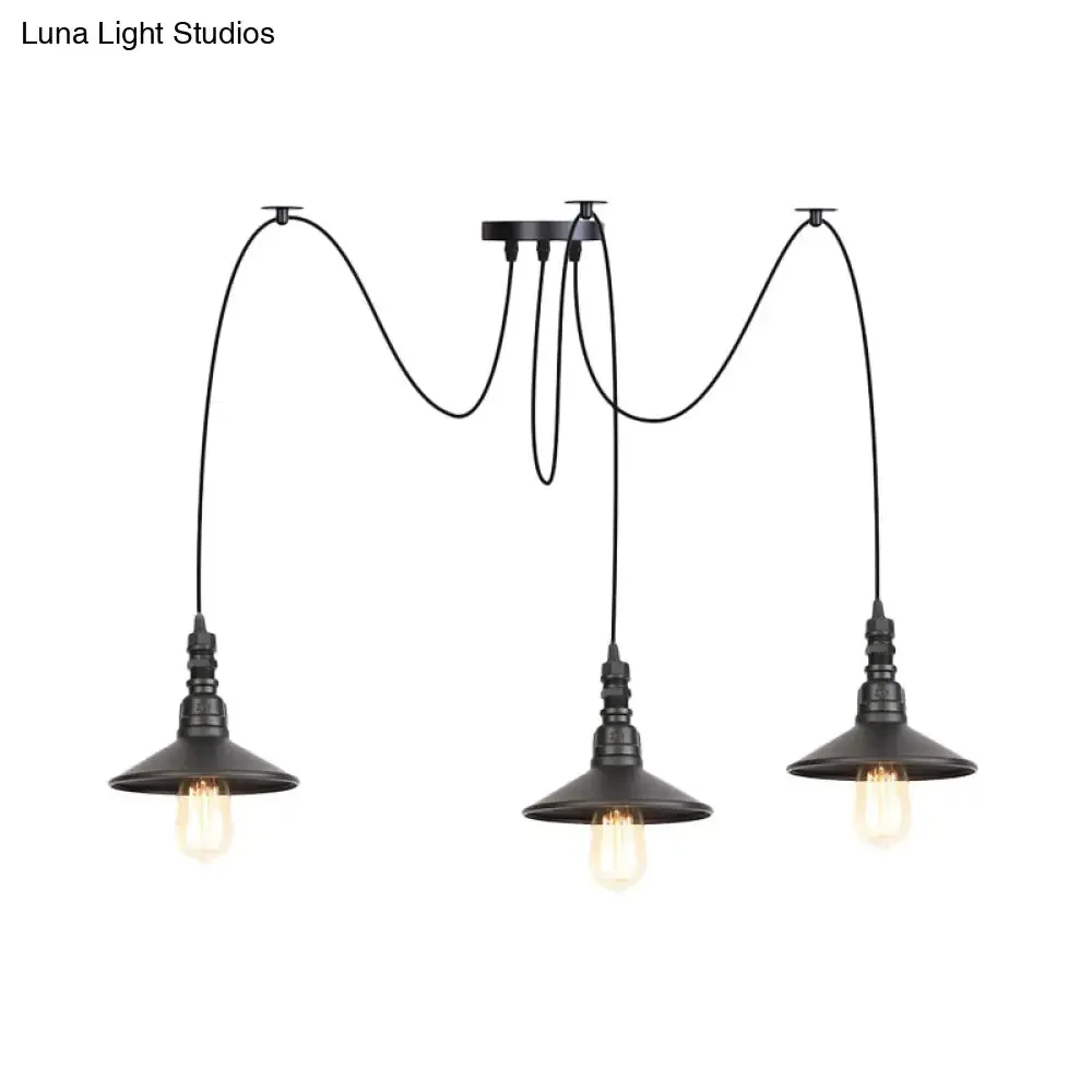 Iron Saucer Vintage LED Pendant Light with Multiple Lights, Black Finish