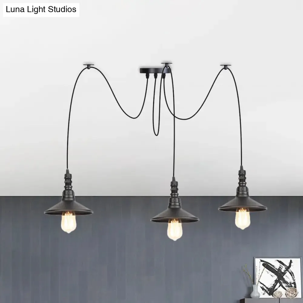 Iron Saucer Vintage LED Pendant Light with Multiple Lights, Black Finish