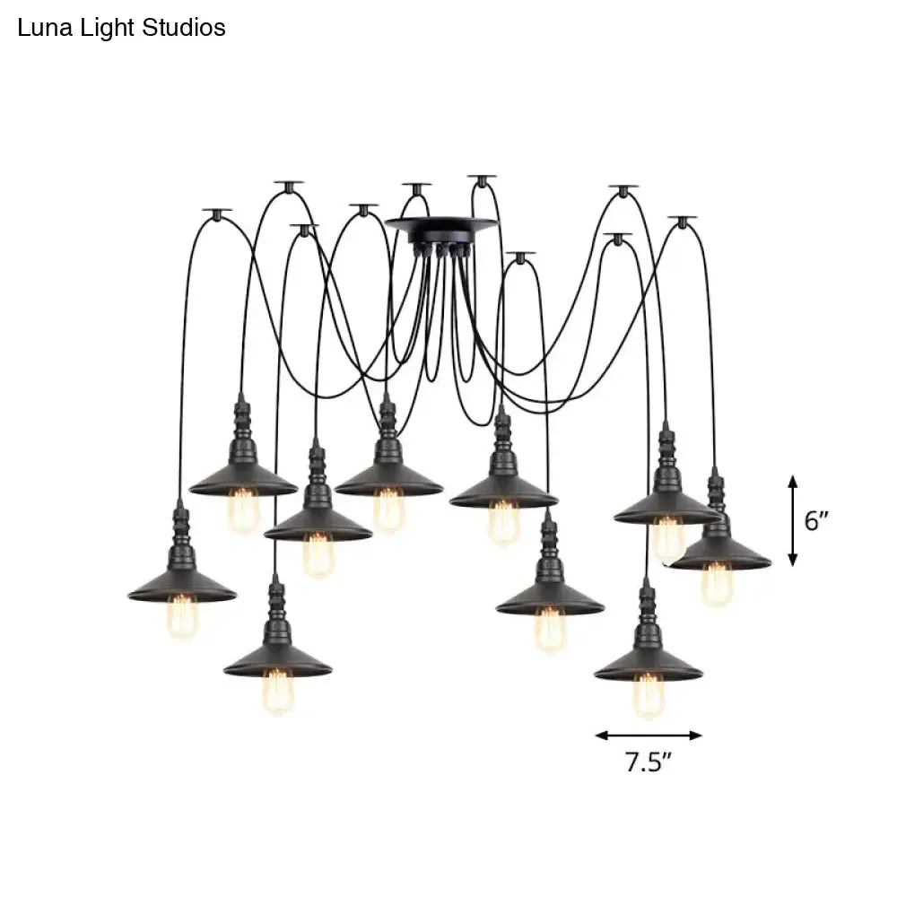 Iron Saucer Vintage LED Pendant Light with Multiple Lights, Black Finish