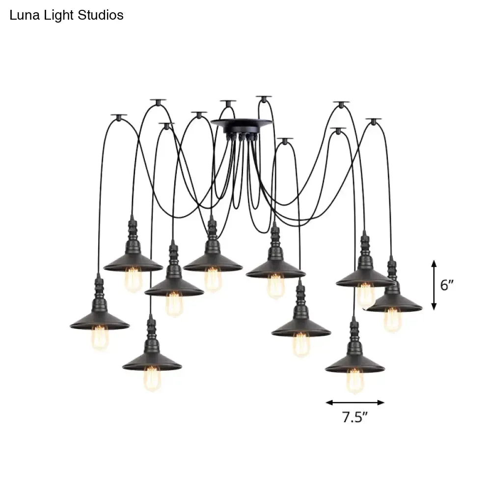 Iron Saucer Vintage LED Pendant Light with Multiple Lights, Black Finish