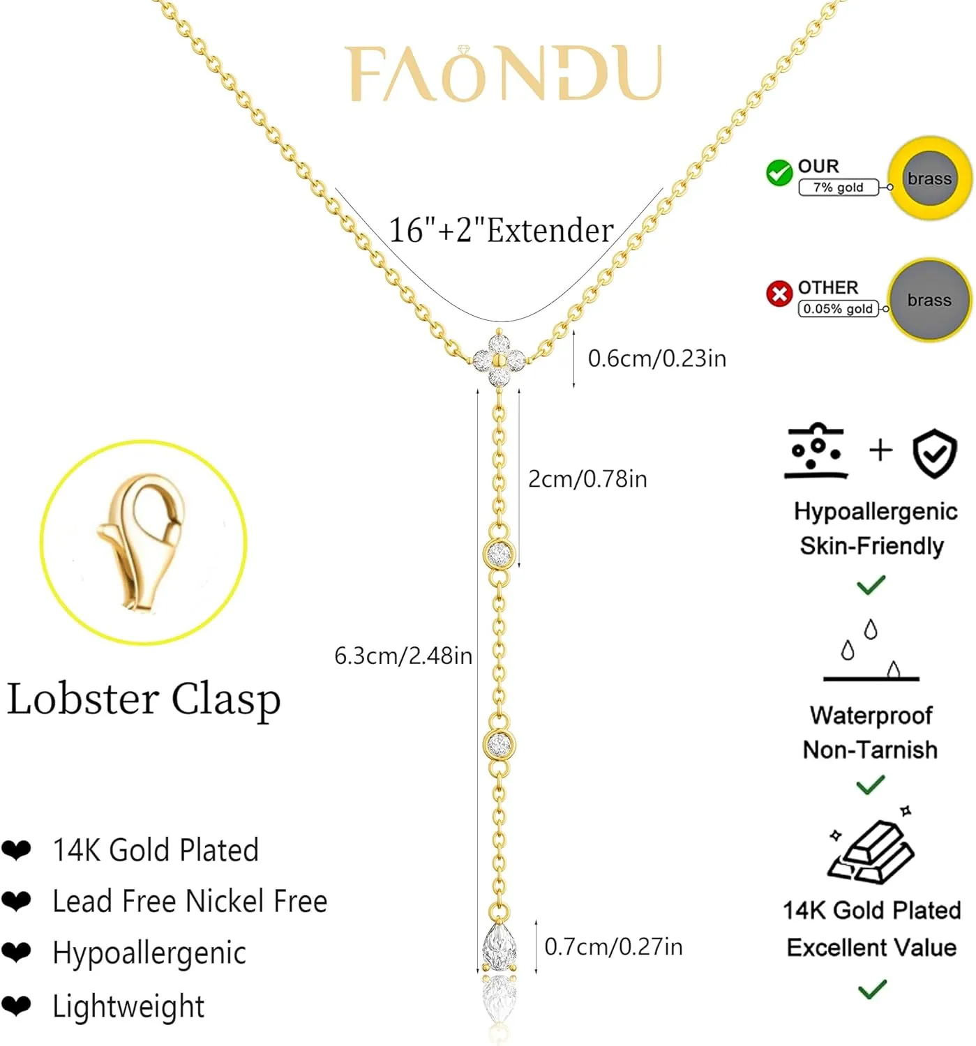 Lariat Gold Necklace for Women Trendy Long Necklace Dainty 14k Gold Plated/Silver Y Pendant Necklace Y-Shaped Drop Dangle Chain Necklace Simple CZ Cross Heart Layered Star Necklace for Women Jewelry
