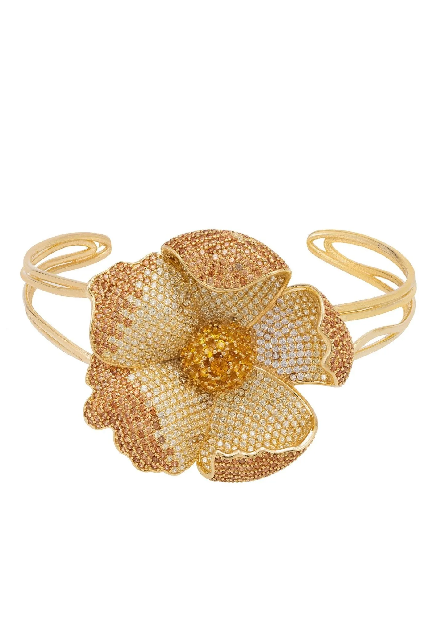 Latelita London Poppy Bangle Cuff Bracelet Gold Lemon Cz