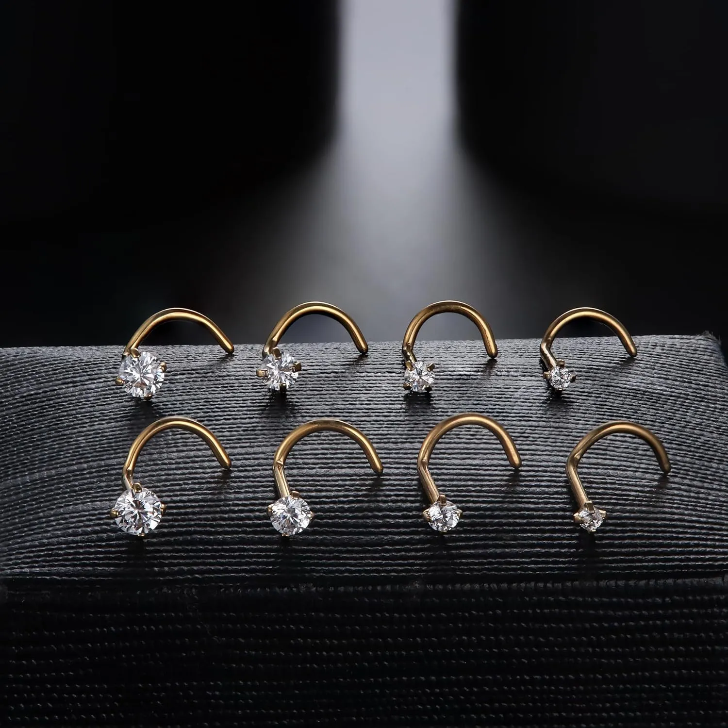 LOYALLOOK 8PCS Titanium Nose Rings, 20G/18G Corkscrew & L Shape Studs, Diamond CZ, Silver & Gold, Hypoallergenic, 1.5mm-3mm