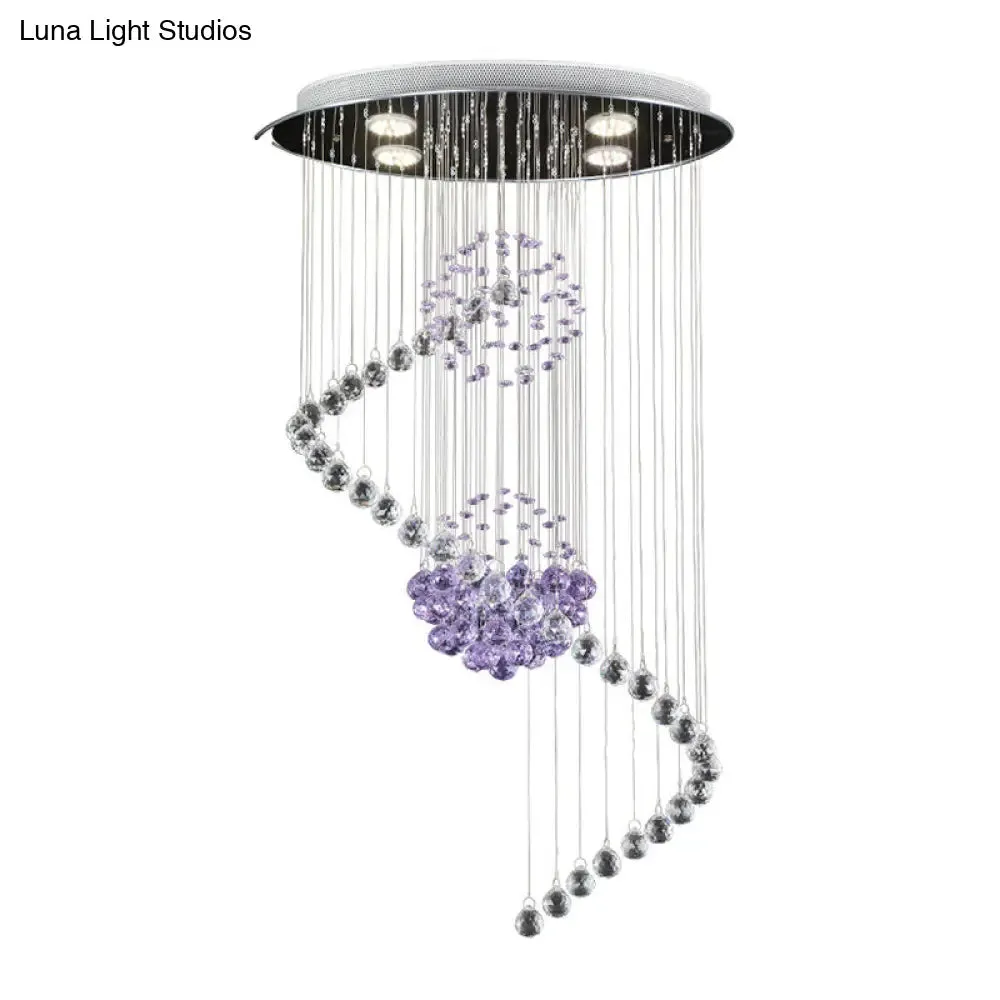 Modern Crystal Orb LED Ceiling Pendant Light with Stylish Twisted Chrome Finish