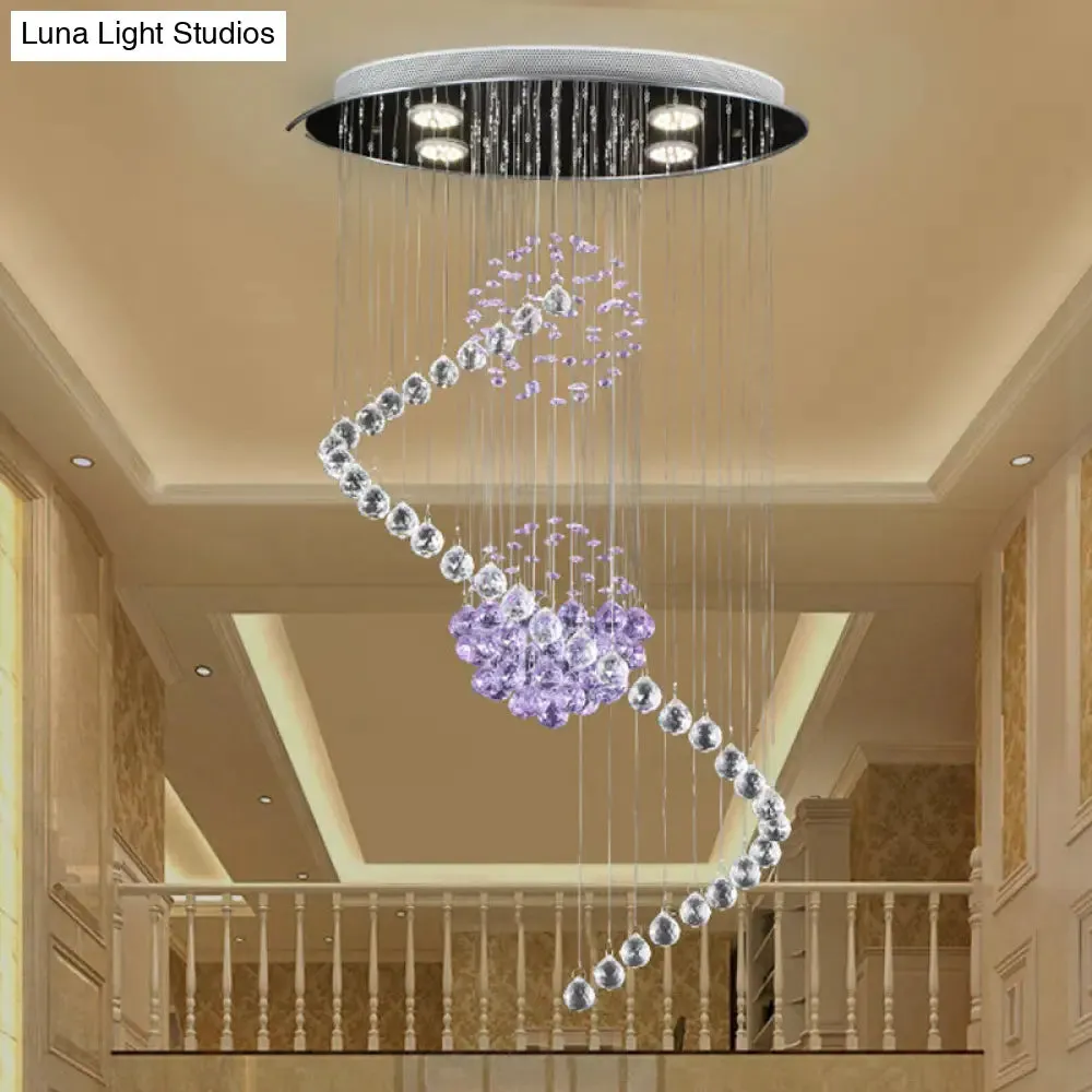Modern Crystal Orb LED Ceiling Pendant Light with Stylish Twisted Chrome Finish