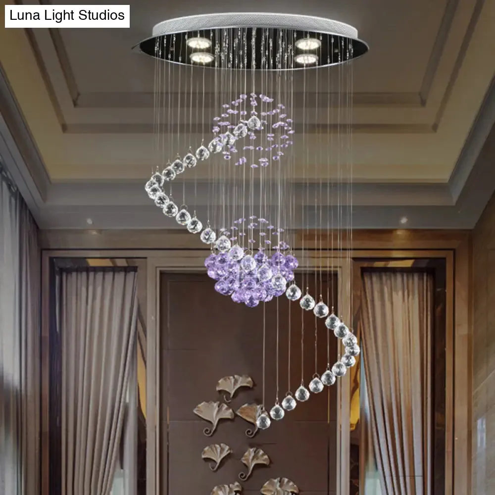 Modern Crystal Orb LED Ceiling Pendant Light with Stylish Twisted Chrome Finish