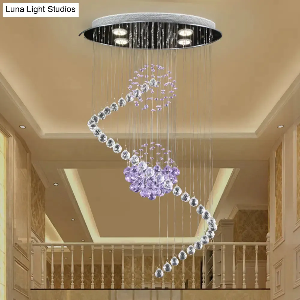 Modern Crystal Orb LED Ceiling Pendant Light with Stylish Twisted Chrome Finish