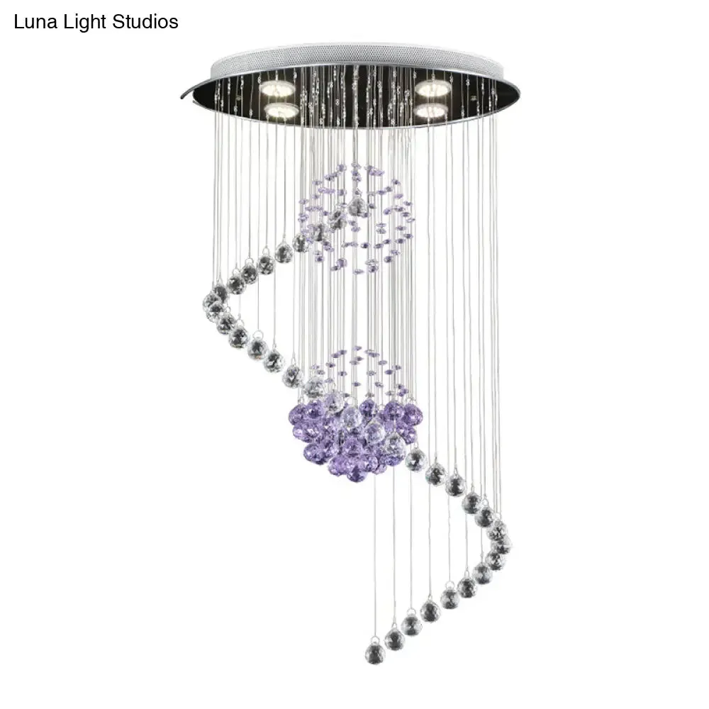 Modern Crystal Orb LED Ceiling Pendant Light with Stylish Twisted Chrome Finish