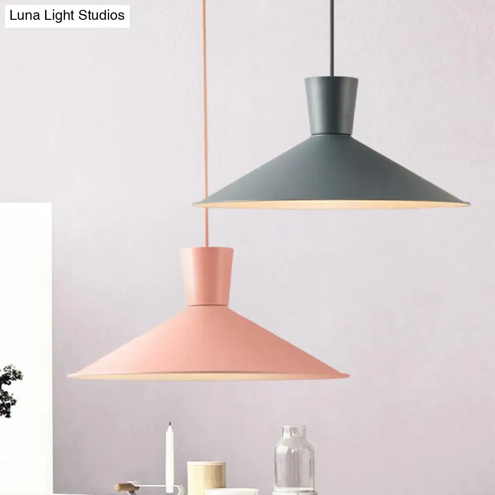 Nordic 1-Light Cone Pendant with Pink/Blue/Grey Down Lighting - Stylish Metal Hanging Light