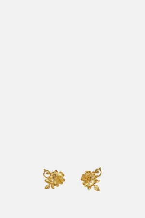 Ornate Rose Stud Earrings Gold