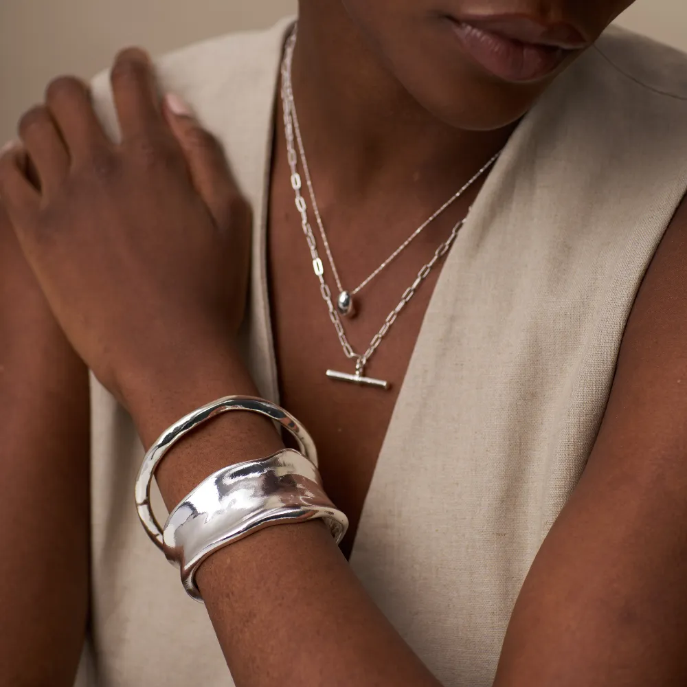 Polished Hammered Bangle - Silver