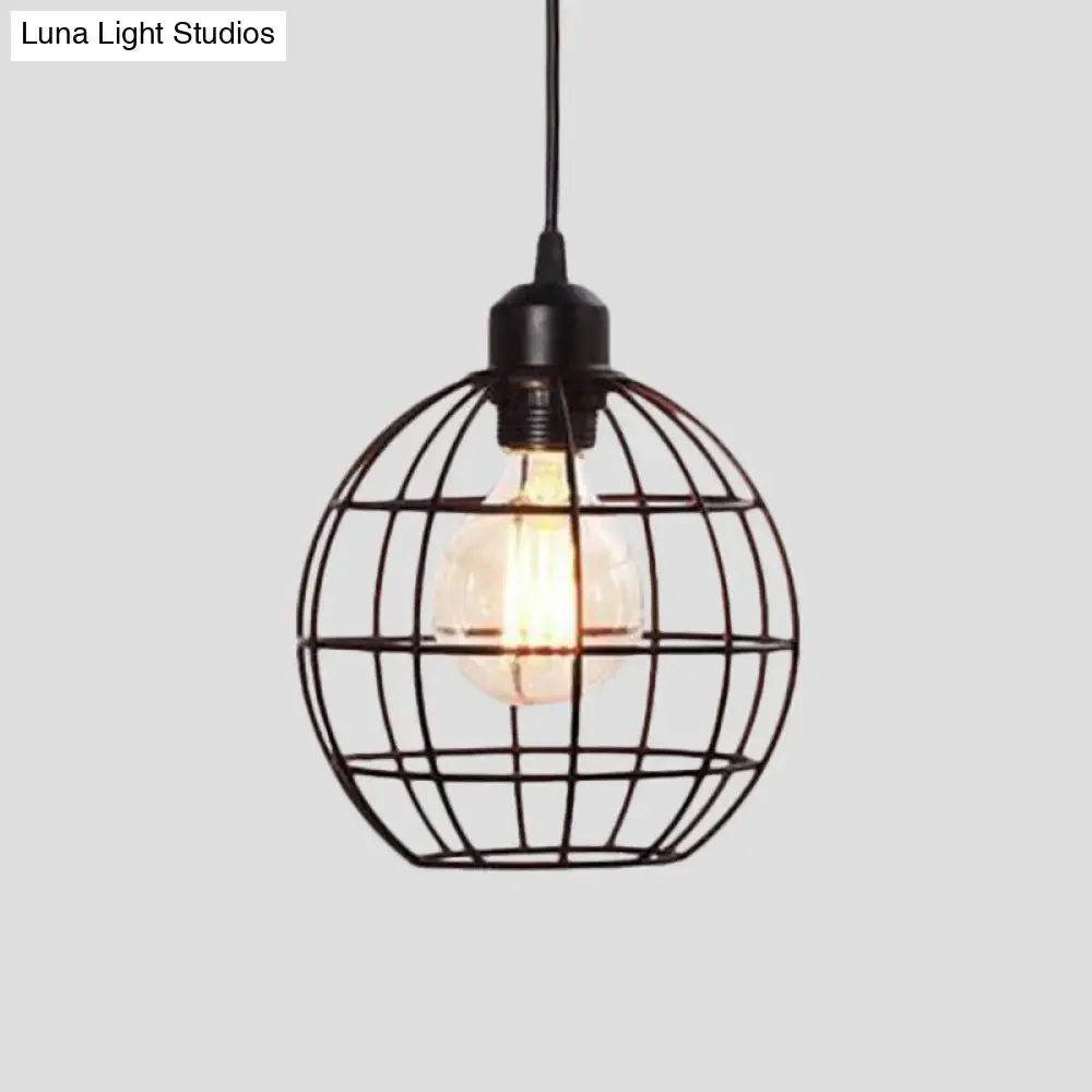 Retro Style Globe 1-Head Metal Ceiling Lamp with Wire Frame | Black/Copper