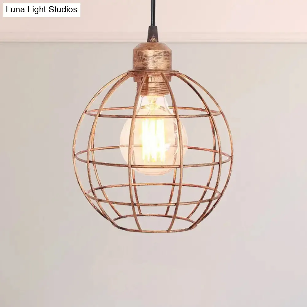 Retro Style Globe 1-Head Metal Ceiling Lamp with Wire Frame | Black/Copper