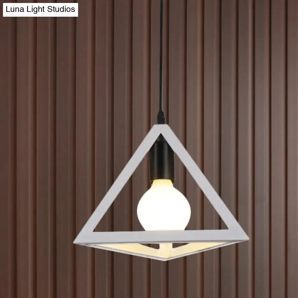 Retro Stylish Metal Hanging Lamp with Triangle Cage Shade - Red/Blue Pendant Lighting Fixture for Living Room