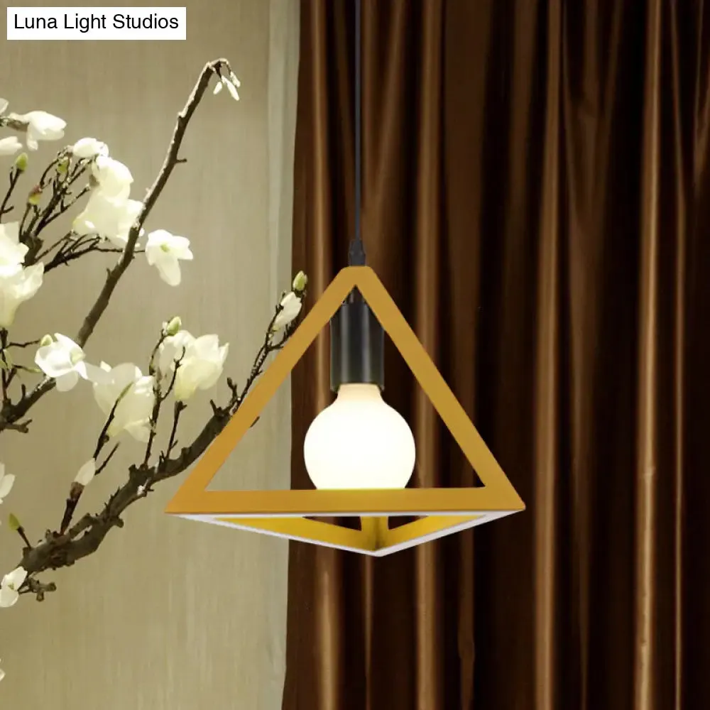 Retro Stylish Metal Hanging Lamp with Triangle Cage Shade - Red/Blue Pendant Lighting Fixture for Living Room
