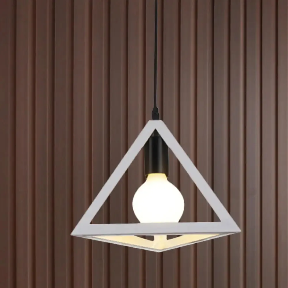 Retro Stylish Metal Hanging Lamp with Triangle Cage Shade - Red/Blue Pendant Lighting Fixture for Living Room