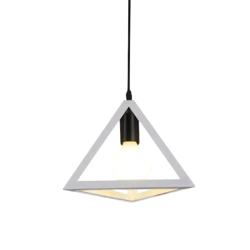 Retro Stylish Metal Hanging Lamp with Triangle Cage Shade - Red/Blue Pendant Lighting Fixture for Living Room