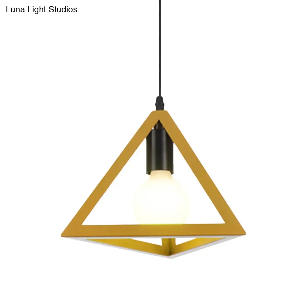 Retro Stylish Metal Hanging Lamp with Triangle Cage Shade - Red/Blue Pendant Lighting Fixture for Living Room