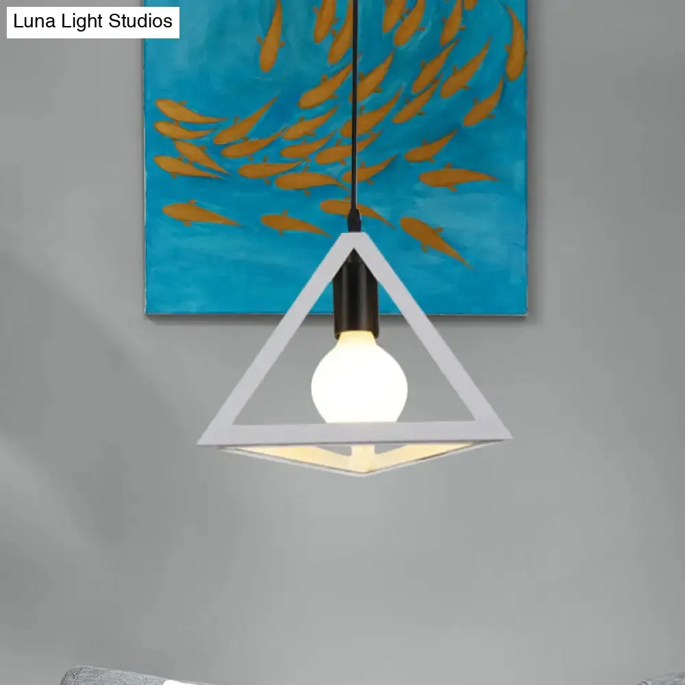 Retro Stylish Metal Hanging Lamp with Triangle Cage Shade - Red/Blue Pendant Lighting Fixture for Living Room
