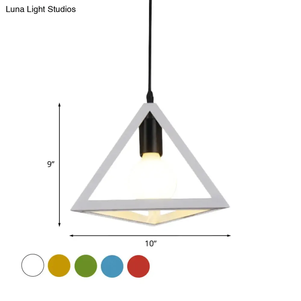 Retro Stylish Metal Hanging Lamp with Triangle Cage Shade - Red/Blue Pendant Lighting Fixture for Living Room