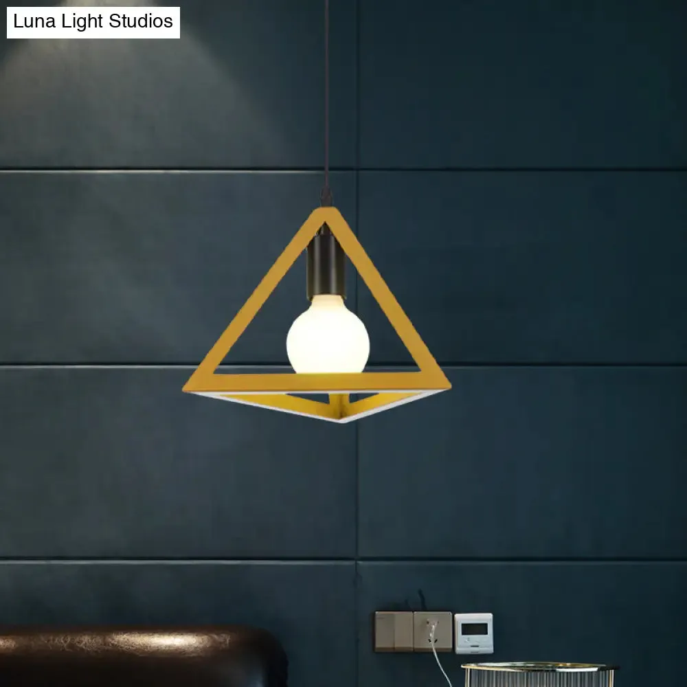 Retro Stylish Metal Hanging Lamp with Triangle Cage Shade - Red/Blue Pendant Lighting Fixture for Living Room