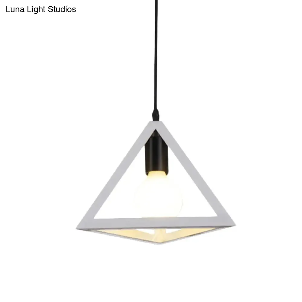 Retro Stylish Metal Hanging Lamp with Triangle Cage Shade - Red/Blue Pendant Lighting Fixture for Living Room