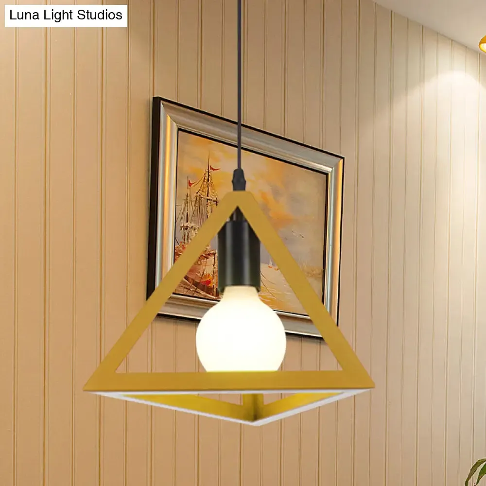 Retro Stylish Metal Hanging Lamp with Triangle Cage Shade - Red/Blue Pendant Lighting Fixture for Living Room