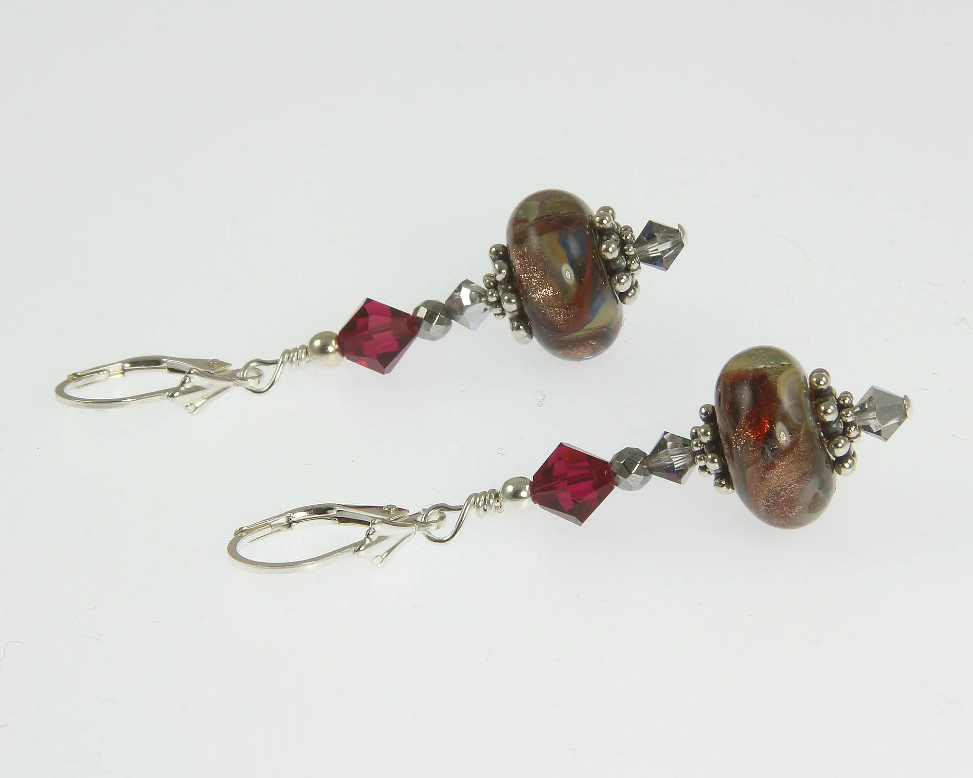 Ruby Shimmering Goldstone Lampwork Earrings