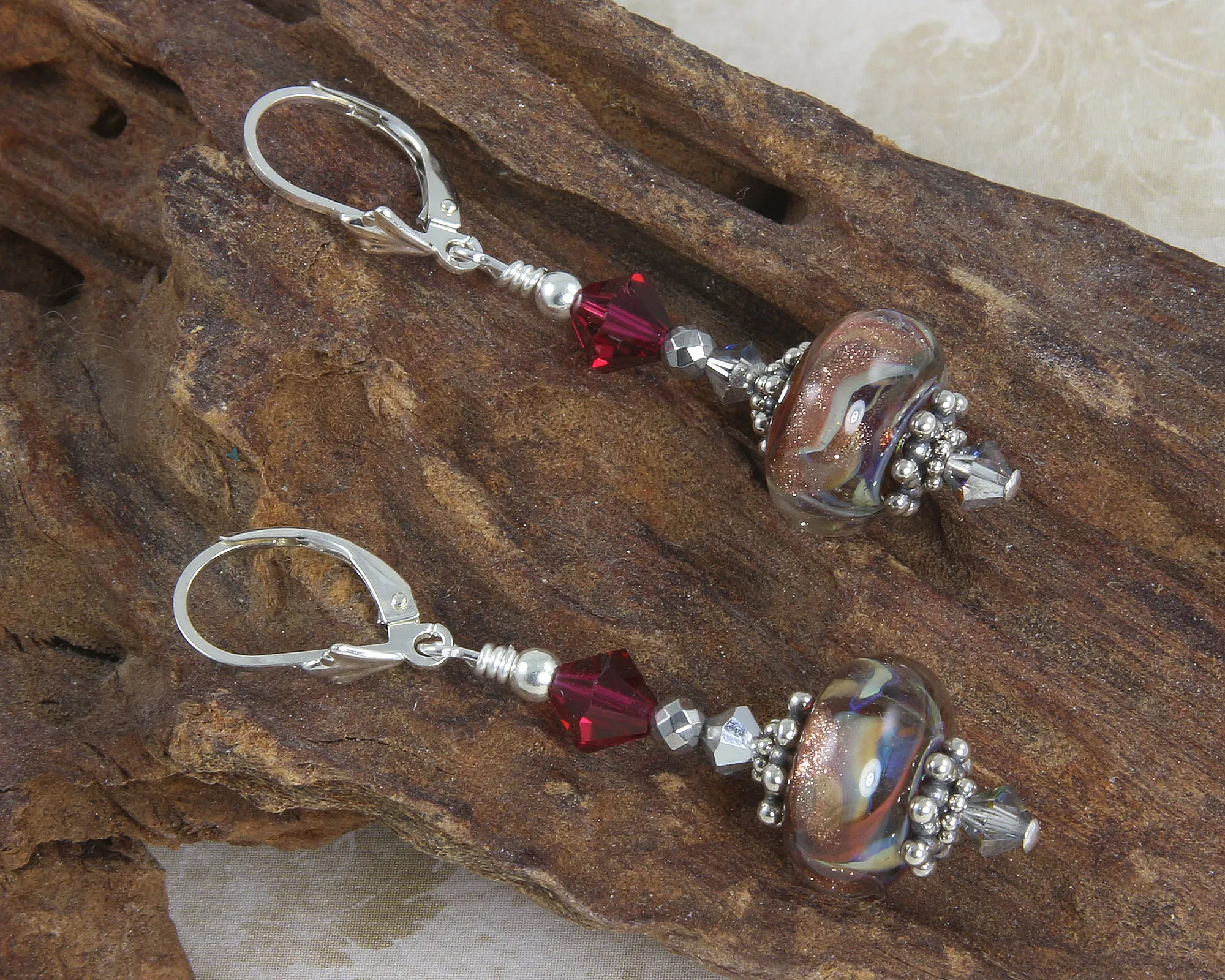 Ruby Shimmering Goldstone Lampwork Earrings