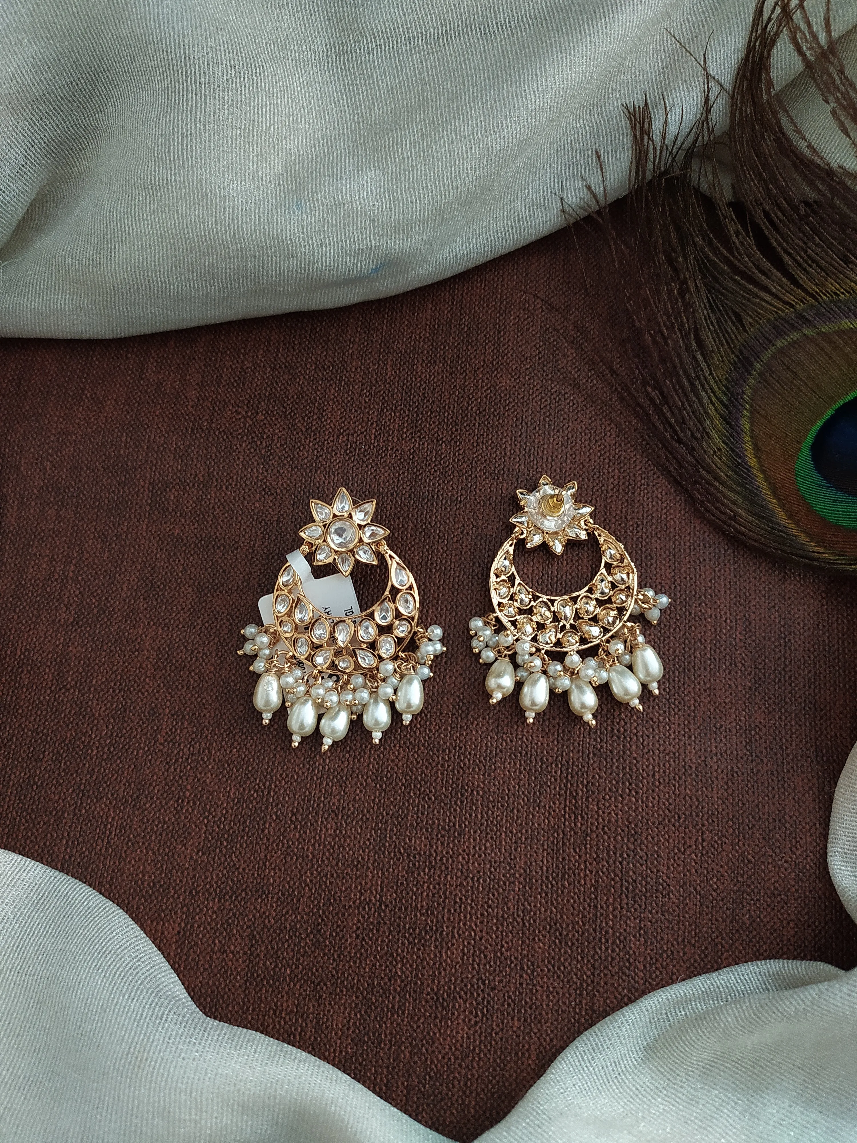 Shimmering Star Design Polki Kundan Chandbali Earrings