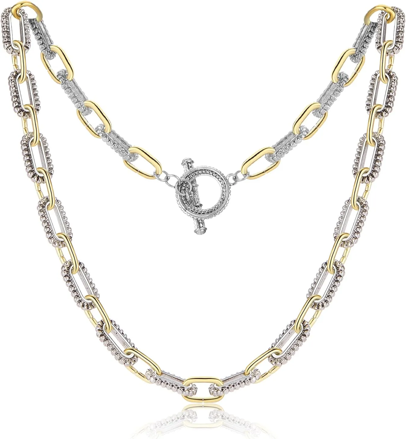 Trendy Two Tone Chain Necklace for Women, Mixed Metal Link Necklaces Designer Dupes Jewelry Gifts for Her