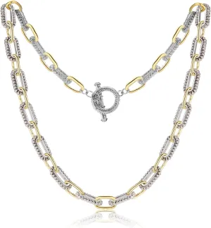Trendy Two Tone Chain Necklace for Women, Mixed Metal Link Necklaces Designer Dupes Jewelry Gifts for Her