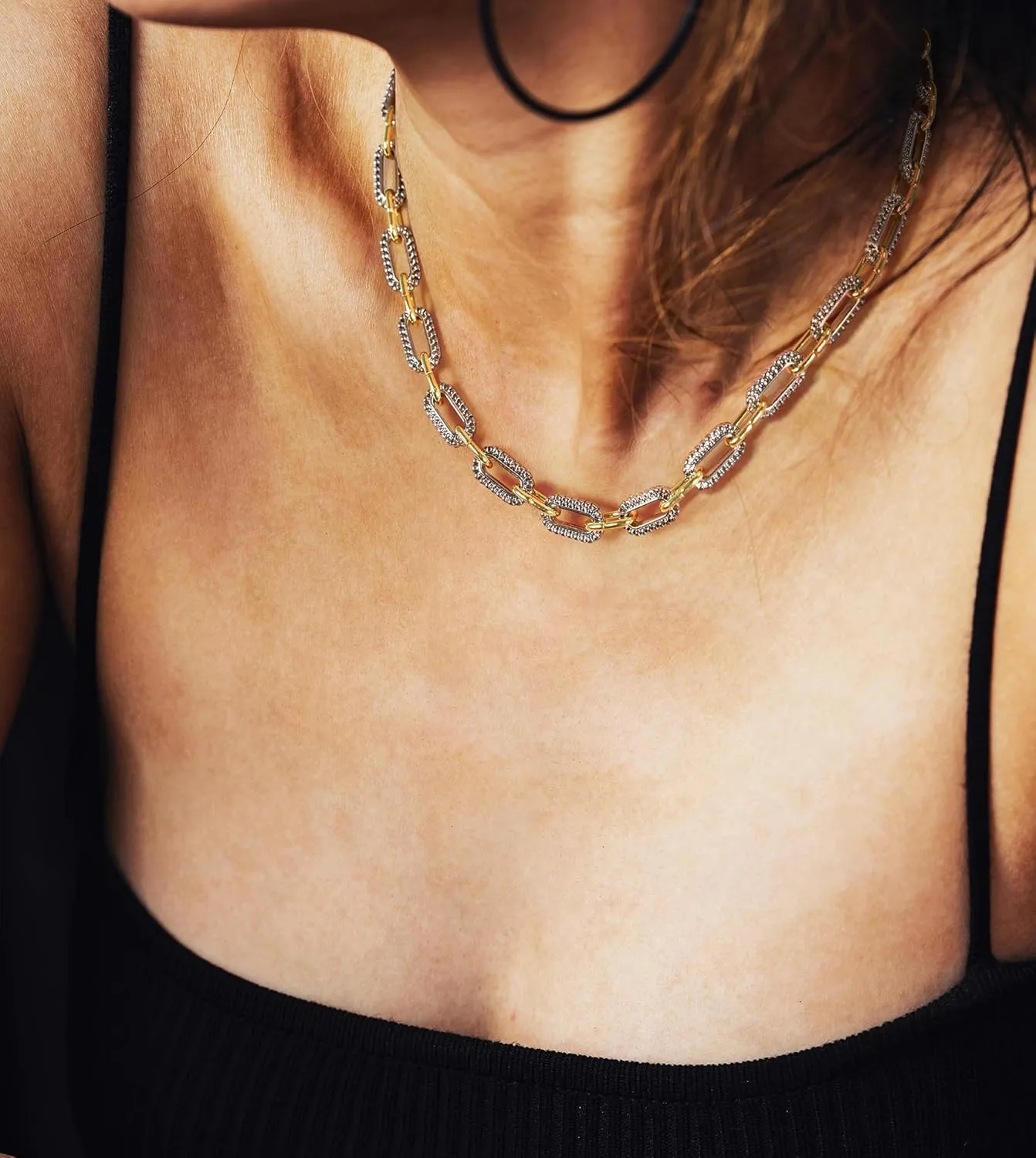 Trendy Two Tone Chain Necklace for Women, Mixed Metal Link Necklaces Designer Dupes Jewelry Gifts for Her
