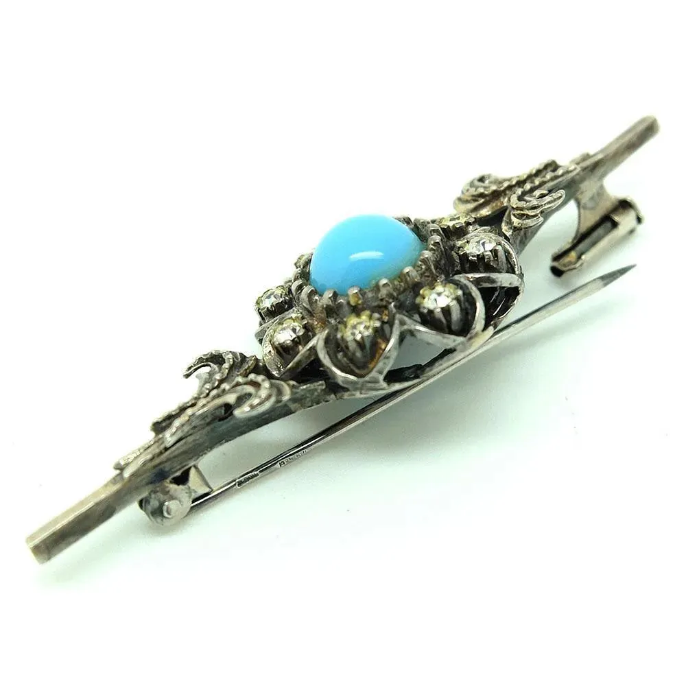 Vintage 1940s Paste Turquoise Silver Bar Brooch