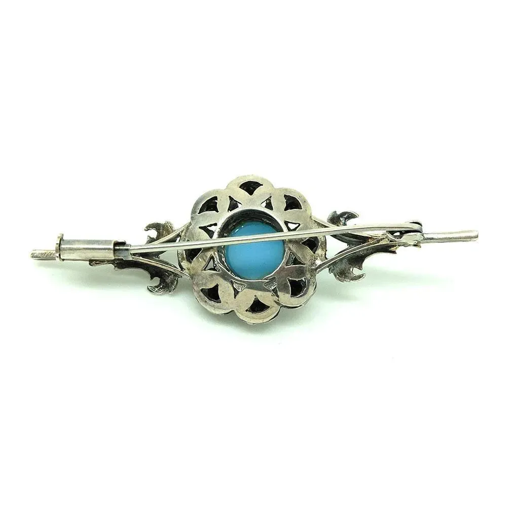 Vintage 1940s Paste Turquoise Silver Bar Brooch