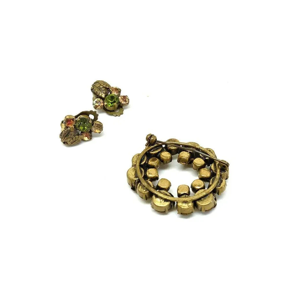 Vintage 1950's Green Brooch & Earrings Set